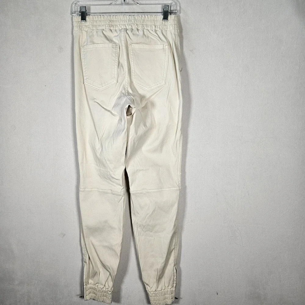 SPANX Jeans Women's M 28x29.5 Stretch Twill Cargo‎ Ivory Pockets Hem Zip Joggers
